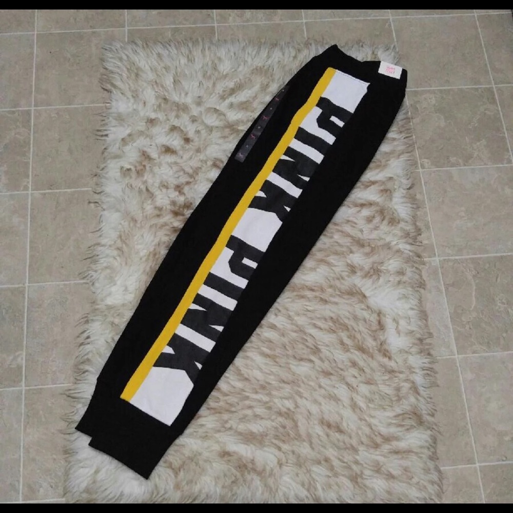 VS PINK SKINNY JOGGERS BLACK AND YELLOW NWT - Picture 3 of 4